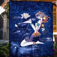 高端手绘民族f风蜡染画壁挂礼物居家酒店客栈装饰蓝染盖布扎染背